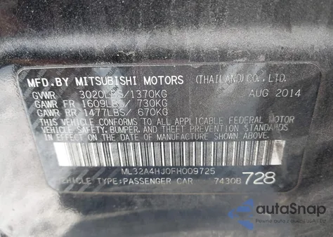 2015 Mitsubishi Mirage Es z USA, uszkodzony, nr VIN ML32A4HJ0FH009725